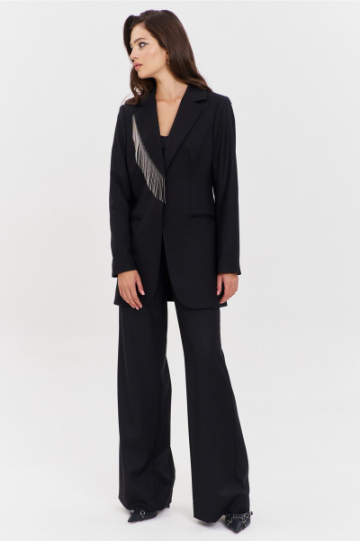 Классический костюм жакет и брюки с тканевыми деталями RINKA 1331 черный - фото 12