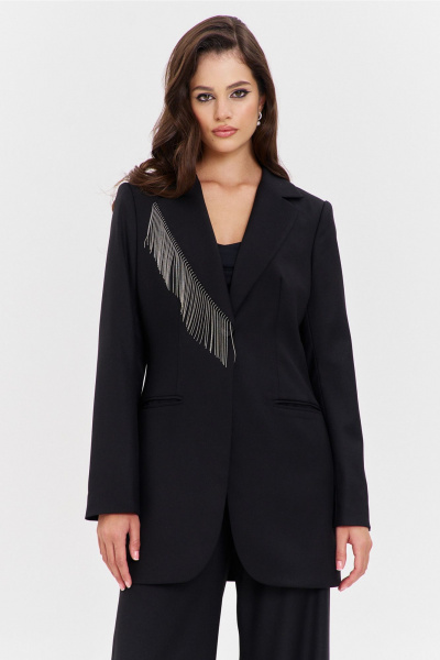 Классический костюм жакет и брюки с тканевыми деталями RINKA 1331 черный - фото 11