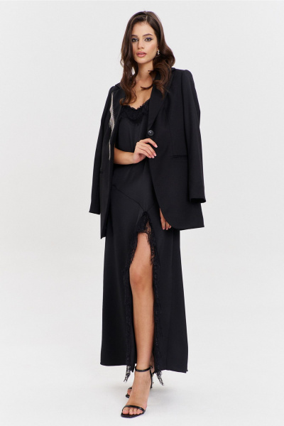 Классический костюм жакет и брюки с тканевыми деталями RINKA 1331 черный - фото 10