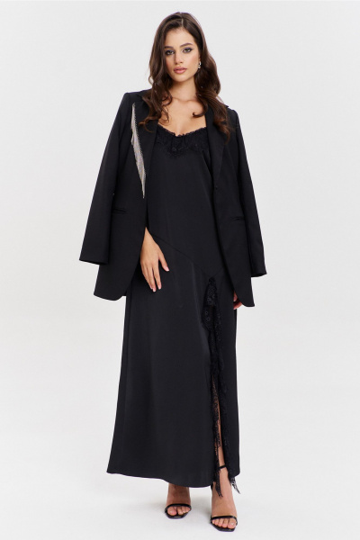 Классический костюм жакет и брюки с тканевыми деталями RINKA 1331 черный - фото 9