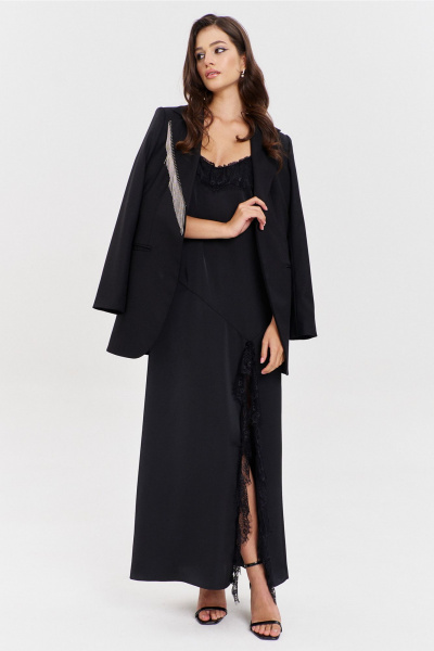 Классический костюм жакет и брюки с тканевыми деталями RINKA 1331 черный - фото 8