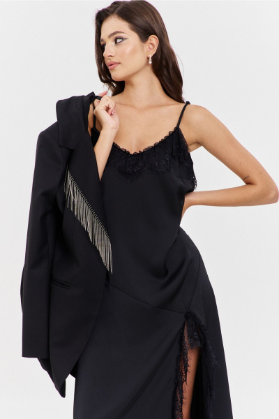 Классический костюм жакет и брюки с тканевыми деталями RINKA 1331 черный - фото 6