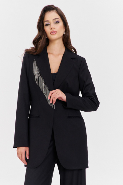 Классический костюм жакет и брюки с тканевыми деталями RINKA 1331 черный - фото 1