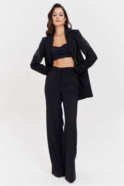 Костюм жакет и брюки с съемным декором и обработкой RINKA 1340 черный - фото 23