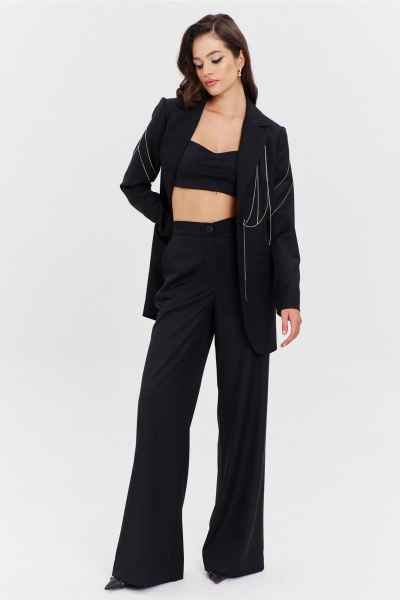 Костюм жакет и брюки с съемным декором и обработкой RINKA 1340 черный - фото 21