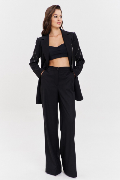 Костюм жакет и брюки с съемным декором и обработкой RINKA 1340 черный - фото 20