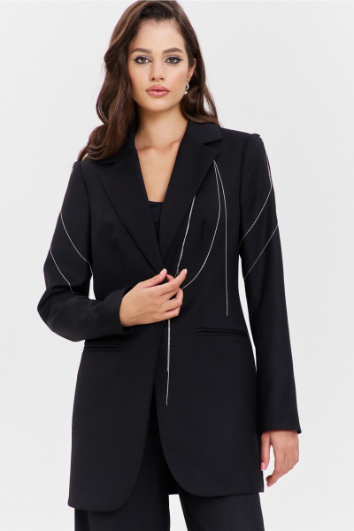 Костюм жакет и брюки с съемным декором и обработкой RINKA 1340 черный - фото 14