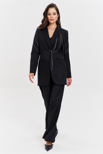 Костюм жакет и брюки с съемным декором и обработкой RINKA 1340 черный - фото 13