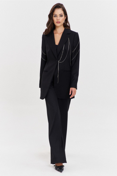 Костюм жакет и брюки с съемным декором и обработкой RINKA 1340 черный - фото 12