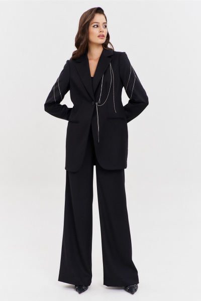 Костюм жакет и брюки с съемным декором и обработкой RINKA 1340 черный - фото 11