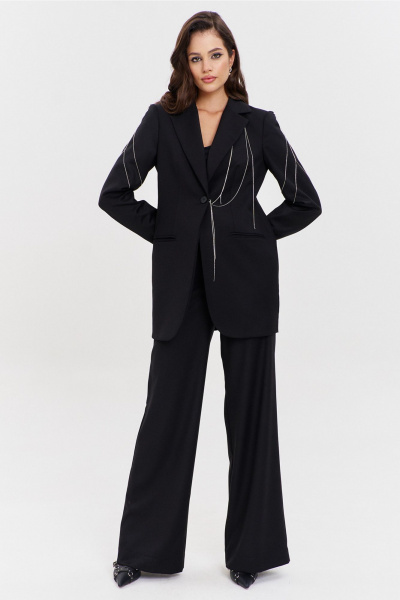 Костюм жакет и брюки с съемным декором и обработкой RINKA 1340 черный - фото 10