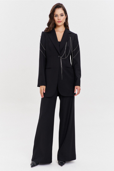 Костюм жакет и брюки с съемным декором и обработкой RINKA 1340 черный - фото 8