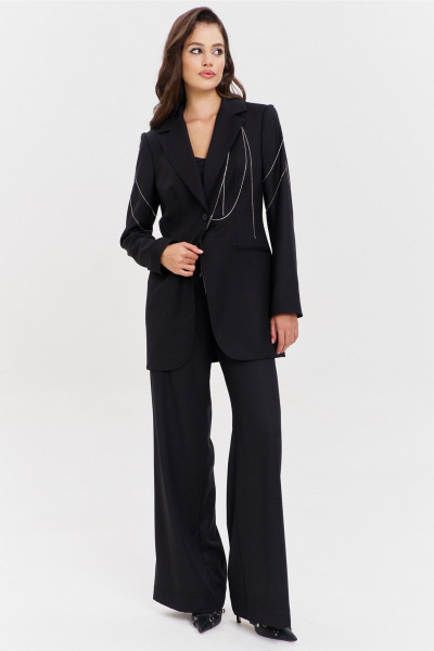 Костюм жакет и брюки с съемным декором и обработкой RINKA 1340 черный - фото 4