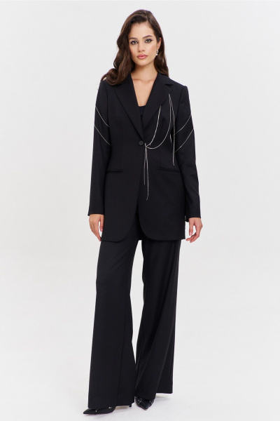 Костюм жакет и брюки с съемным декором и обработкой RINKA 1340 черный - фото 1