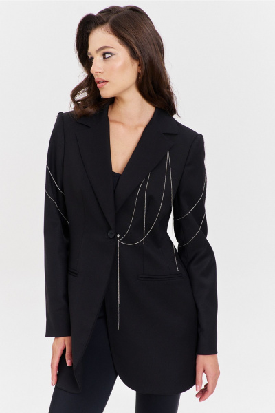 Круглогодичный черный жакет в деловом стиле с цепочками RINKA 1341 черный - фото 19