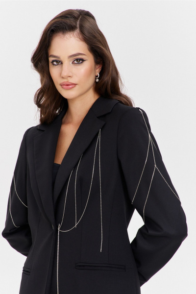 Круглогодичный черный жакет в деловом стиле с цепочками RINKA 1341 черный - фото 18