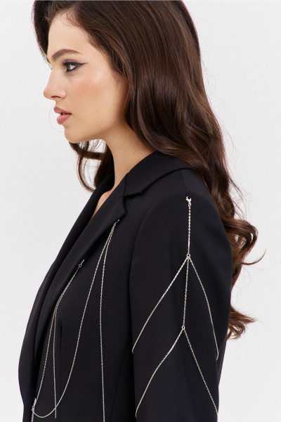 Круглогодичный черный жакет в деловом стиле с цепочками RINKA 1341 черный - фото 16
