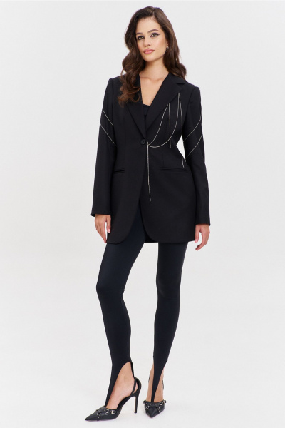 Круглогодичный черный жакет в деловом стиле с цепочками RINKA 1341 черный - фото 14