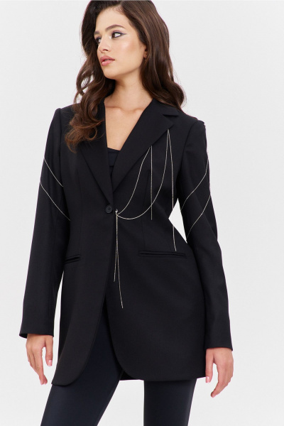 Круглогодичный черный жакет в деловом стиле с цепочками RINKA 1341 черный - фото 12