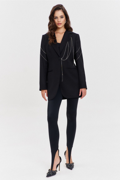 Круглогодичный черный жакет в деловом стиле с цепочками RINKA 1341 черный - фото 10