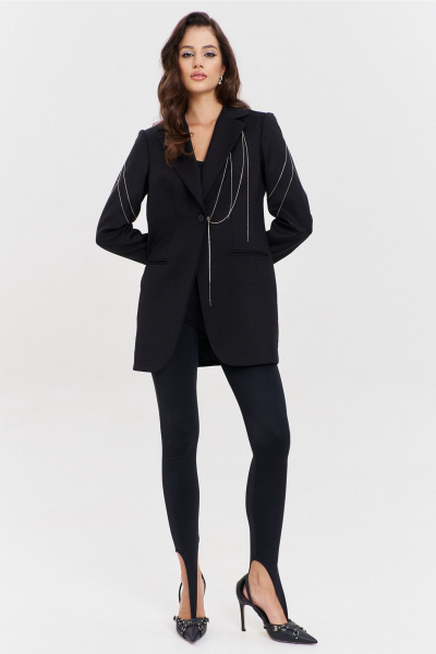 Круглогодичный черный жакет в деловом стиле с цепочками RINKA 1341 черный - фото 9