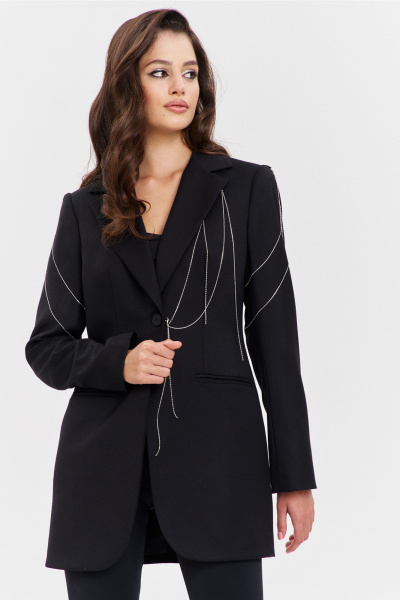 Круглогодичный черный жакет в деловом стиле с цепочками RINKA 1341 черный - фото 8