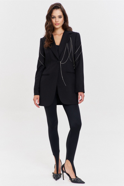 Круглогодичный черный жакет в деловом стиле с цепочками RINKA 1341 черный - фото 7