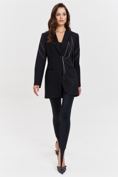 Круглогодичный черный жакет в деловом стиле с цепочками RINKA 1341 черный - фото 6