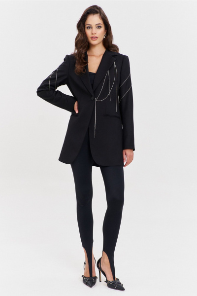 Круглогодичный черный жакет в деловом стиле с цепочками RINKA 1341 черный - фото 4