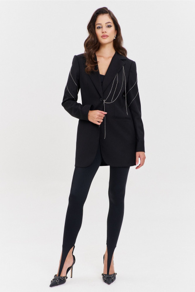 Круглогодичный черный жакет в деловом стиле с цепочками RINKA 1341 черный - фото 3