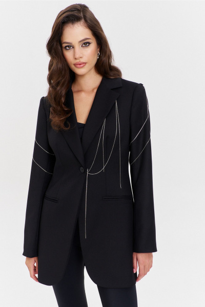 Круглогодичный черный жакет в деловом стиле с цепочками RINKA 1341 черный - фото 1