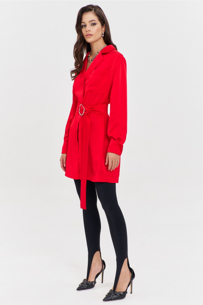 Круглогоднее нарядное красное платье свободного кроя с поясом RINKA 1345 красный - фото 11