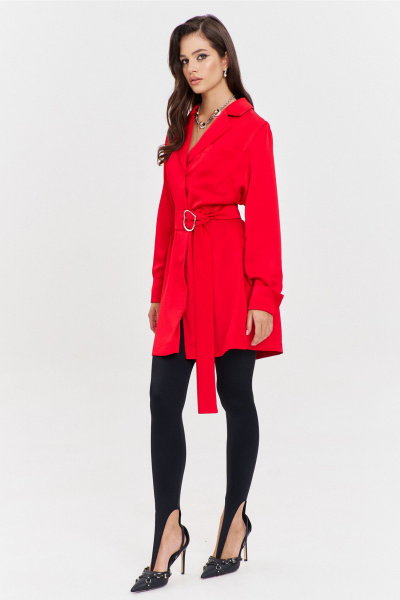 Круглогоднее нарядное красное платье свободного кроя с поясом RINKA 1345 красный - фото 10