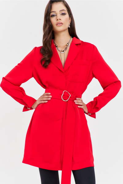 Круглогоднее нарядное красное платье свободного кроя с поясом RINKA 1345 красный - фото 9