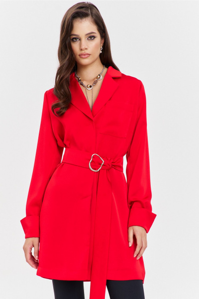 Круглогоднее нарядное красное платье свободного кроя с поясом RINKA 1345 красный - фото 8