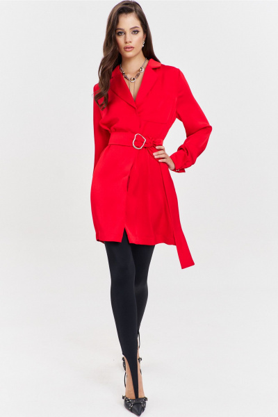 Круглогоднее нарядное красное платье свободного кроя с поясом RINKA 1345 красный - фото 7