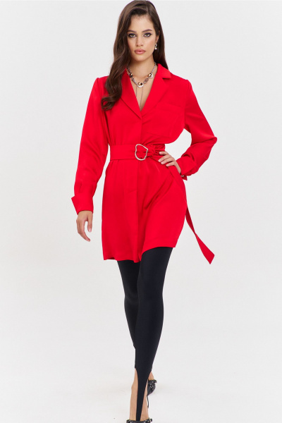 Круглогоднее нарядное красное платье свободного кроя с поясом RINKA 1345 красный - фото 6