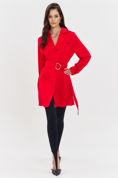 Круглогоднее нарядное красное платье свободного кроя с поясом RINKA 1345 красный - фото 5