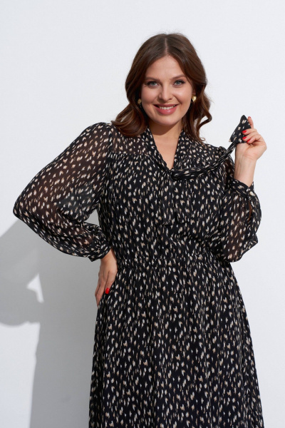 Платье шифоновое с запахом и длинной юбкой TEZA 5589 леопардовый_микс - фото 5