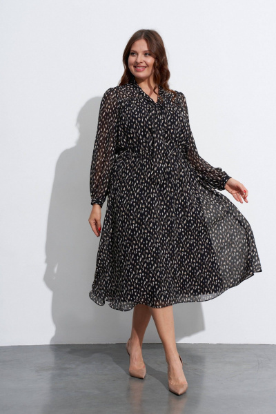 Платье шифоновое с запахом и длинной юбкой TEZA 5589 леопардовый_микс - фото 2