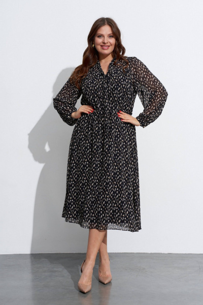 Платье шифоновое с запахом и длинной юбкой TEZA 5589 леопардовый_микс - фото 1