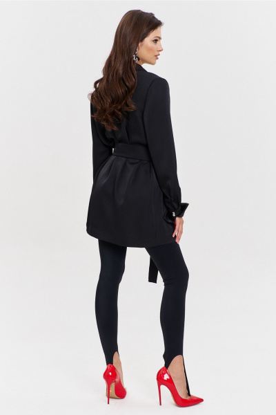 Круглогоднее черное платье свободного кроя с разрезом и поясом RINKA 1345/1 черный - фото 22