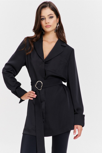 Круглогоднее черное платье свободного кроя с разрезом и поясом RINKA 1345/1 черный - фото 20