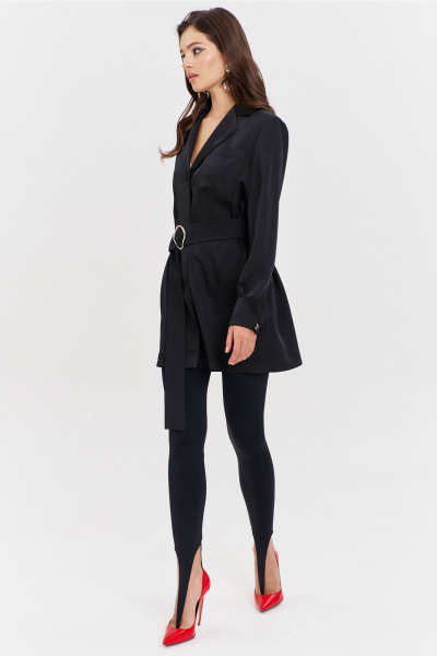 Круглогоднее черное платье свободного кроя с разрезом и поясом RINKA 1345/1 черный - фото 10