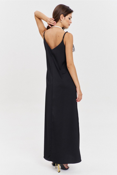 Круглогоднее черное макси платье с асимметричным подрезом и кружевом RINKA 1346 черный - фото 2