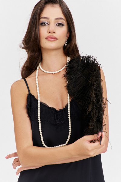 Круглогоднее черное макси платье с асимметричным подрезом и кружевом RINKA 1346 черный - фото 7