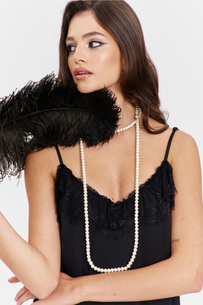 Круглогоднее черное макси платье с асимметричным подрезом и кружевом RINKA 1346 черный - фото 6