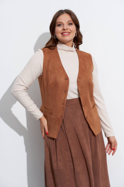 Бежевый жилет и юбка из искусственной замши с трикотажными деталями TEZA 5623 бежевая_замша - фото 8