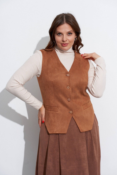Бежевый жилет и юбка из искусственной замши с трикотажными деталями TEZA 5623 бежевая_замша - фото 7