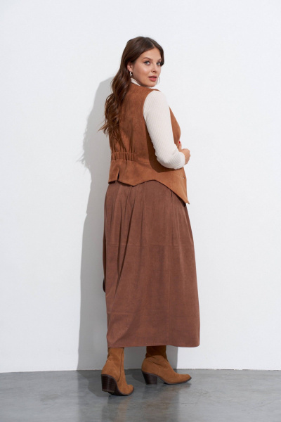 Бежевый жилет и юбка из искусственной замши с трикотажными деталями TEZA 5623 бежевая_замша - фото 6